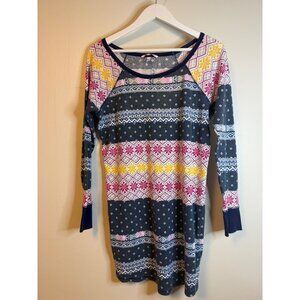 Victorias Secret Womens Fair Isle Print Thermal Pajama Sleep Shirt Navy Multi-Co